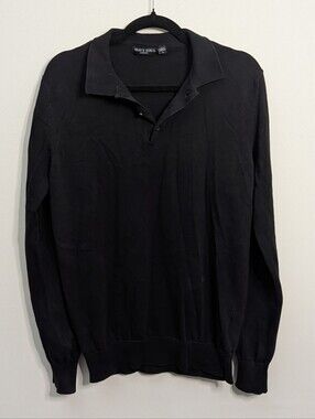 Brave Soul London Black 100% Cotton Long-Sleeve Polo Sweater Size L